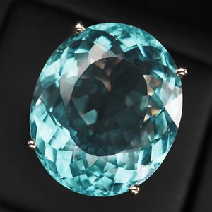 Pristine Sea Blue Aquamarine 28.05Ct 925 Sterling Silver Rose Gold Plated Rings - Picture 1 of 8
