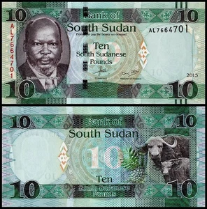SUDAN SOUTH 10 SUDANESE POUNDS 2015 UNC AL,TWO OX AND PINEAPPLES,PORTRAIT OF DR: - Picture 1 of 1