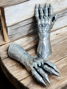 Medieval Nazgul Gloves Pair ~ Steel Armor Gloves Witch King Wearable Gauntlets - Picture 1 of 7