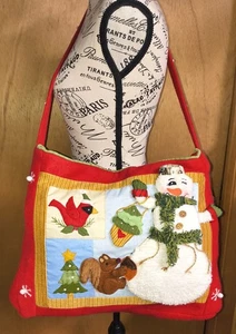 Borsa regalo natalizia in feltro borsa pupazzo di neve cardinale uccellino scoiattolo vacanze invernali  - Foto 1 di 7