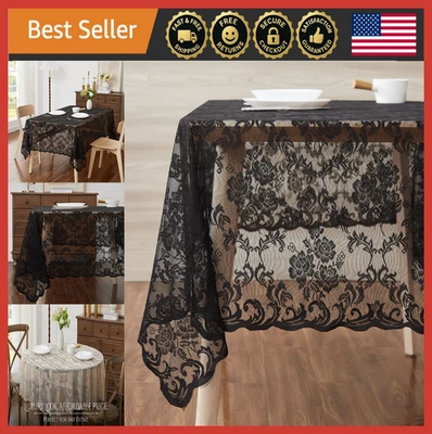 Elegant Black Lace Tablecloth 60x144 | Gothic Floral Design for Halloween Decor - Image 1 of 4