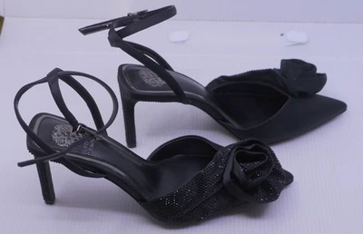 ZAPATOS VINCE CAMUTO NEGROS TACÓN ALTO CORREA AL TOBILLO, PEDRERÍA, FLORES, TALLA 6,5 M Foto 1 de 4