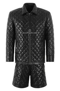 Herren Stepp Lederjacke und Shorts passendes Set schwarz 2-teilig Streetwear - Bild 1 von 26