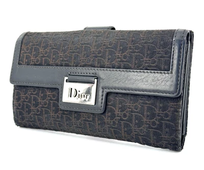 Cartera Larga DIOR Street Chic Lona Cuero Trotter Cartera Negra Auténtica Foto 1 de 4