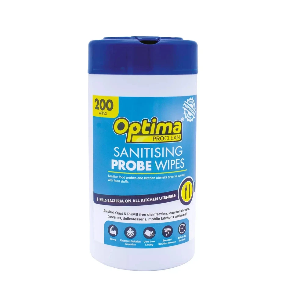 Chefline Ltd - Optima Safe Probe Wipes, Fabric, Blue, Pack of 200