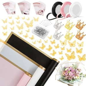 60 Sheet Flower Wrapping Paper-3 Colors Florist Bouquet Wrapping Paper for We... - Picture 1 of 7