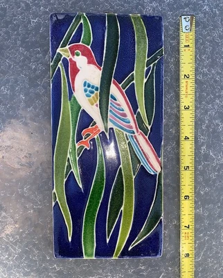 Vintage Colorful Italian Ceramic Wall Art Tile Bird of Paradise Signed Luciano - Image 1 of 4