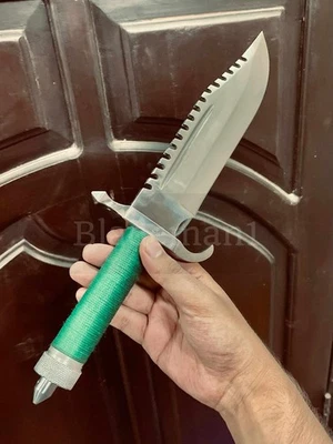 Cuchillo de caza Rambo Bowie de acero inoxidable, cuchillo de camping de supervivencia con funda Foto 1 de 4