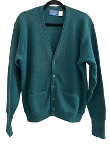 Vintage Pendleton Mens Large Wool Cardigan Sweater Green Button Up Made In USA - Picture 1 of 7