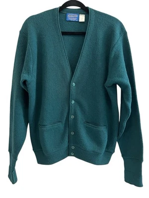 Vintage Pendleton Mens Large Wool Cardigan Sweater Green Button Up Made In USA - Image 1 of 4