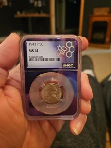 1943-P 5c Jefferson Silver War Nickel - NGC MS 64 - Picture 1 of 3