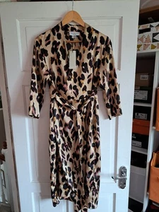 NEVER FULLY DRESSED BNWT Brown Black Leopard Print V Neck Wrap Dress Size 8 - Picture 1 of 6