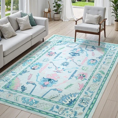 Alfombras Lavables a Máquina Alfombra 5x7, Alfombras Boho Verde Azulado para Dormitorio Niñas, Modernas Suaves... Foto 1 de 4