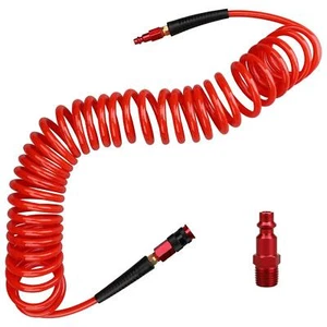 1/4 in x25 ft Polyurethane Recoil Air Hose with Bend Restrictors Compressor Hose - Picture 1 of 6