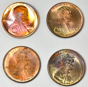 2004 S - 2005 D - 2006 D - 2007 D Lincoln Cent Penny toned #922 - Picture 1 of 2