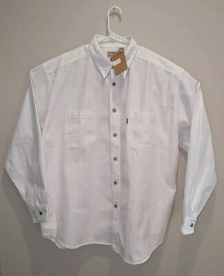 NUEVO CON ETIQUETAS DE COLECCIÓN Y2K 2001 Camisa de Trabajo Levis Para Hombres Blanco Sarga Denim LS Abotonada - XL Leer! Foto 1 de 4