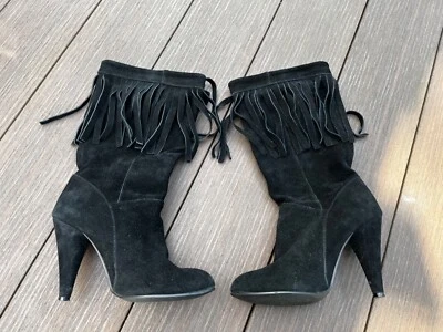 NYLA RIDGE Negro Genuino Gamuza Cuero Con Flecos Botines Botas Talla 5 Foto 1 de 4