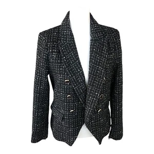 RACHEL ZOE Black and White Plaid Double Breasted Tweed Jacket Blazer Size M - Picture 1 of 16