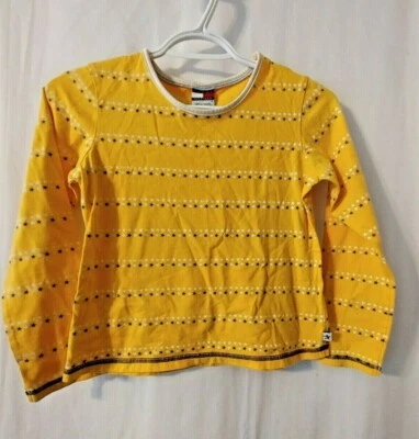 Tommy Hilfiger T Shirt Top Long Sleeve Scoop Neck Yellow w Star Print M  #12009 - Image 1 of 4