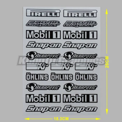 Motorsport Sponsoren Aufkleber Racing Sticker Set für Motorrad Auto Weiß Schwarz - Bild 1 von 4