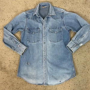 Vintage Carhartt Pearl Snap Denim Hemd Löcher Distressed Western Herren - Bild 1 von 9