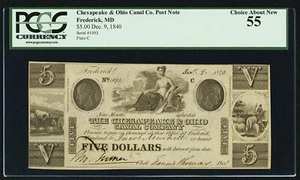Frederick, MD - Chesapeake & Ohio Canal Company $5 9 dicembre 1840 PCGS 55 - Foto 1 di 2