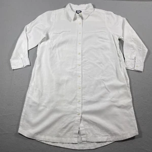 Lands' End Camicia Abito Donna 1X Bianco Misto Lino Manica Lunga Bottoni Frontali - Foto 1 di 10