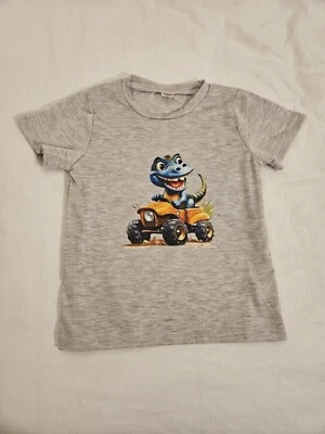 Nueva camisa de dinosaurio gris claro hecha a mano. 3T Foto 1 de 2