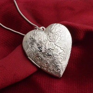 Womens 925 Sterling Silver Heart Photo Locket Pendant Snake Chain Necklace #MN27 - Picture 1 of 7