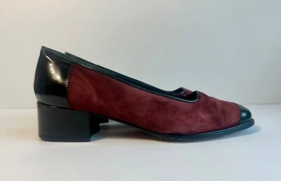 Zapatos de tacón vintage Amalfi para mujer borgoña gamuza cuero puntera Italia talla 6B” Foto 1 de 4