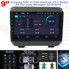 9" DSP 2+32G Android 10.1 Car Player Radio GPS Navi Fit For Jeep Wrangler 18-19