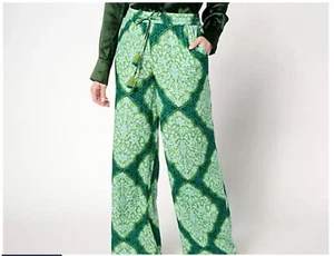 BEAUTIFUL by Lawrence Zarian Petite Tassel Pull-On Pant 2XP Green Medallion New - Picture 1 of 3