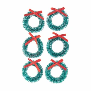 Set of 6 Mini 1 Inch Craft Christmas Green Wreaths Decor with Red Bows - Picture 1 of 3