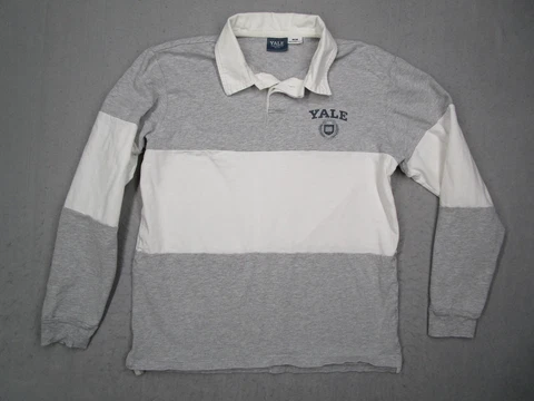 Yale University Shirt Mens Medium Gray Long Sleeve Polo Rugby College Bulldogs Cover