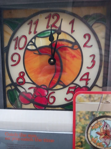 Vintage Westclox Square Faux Stained Glass Hanging Window Clock Peaches Peach Cover