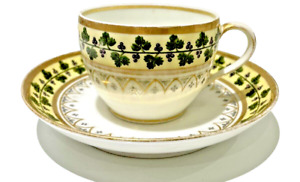 SEVRES YELLOW GROUND & FINE PLATINUM DECORATED GRAPEVINE PAINTED CUP & SAUCER