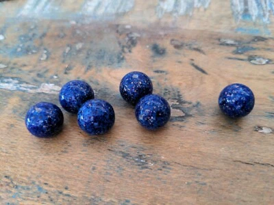 ♥Nr. E33c- Alte Glasperlen Lampwork blau lapis lazuli mit Gold 6 St. 14 mm ♥ - Bild 1 von 2