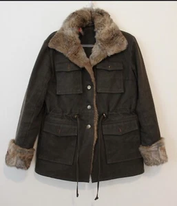 Sundance coat womens large L brown faux leather fur trim fall winter boho - Picture 1 of 5