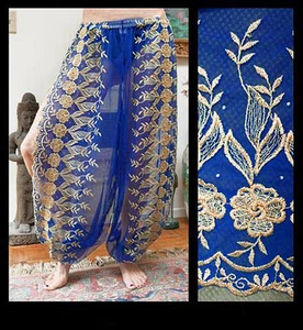 Pantalones harén danza del vientre azul con ranura de brocado dorado 6 - Imagen 1 de 1