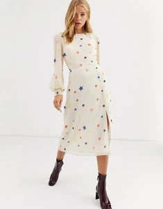 Nobody's Child Midi Dress UK 10 Balloon Sleeve Star Georgie Cream Ivory - Picture 1 of 16