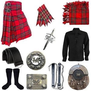 Men's Scottish Highland Outfit 11 Pcs Tartan Traditional kilt Set in 50 Tartans - Picture 1 of 8