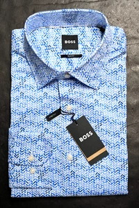 Hugo Boss Men's Hank Kent Slim Fit Stretch Cotton Bright Blue Dress Shirt 38 15 - Picture 1 of 7