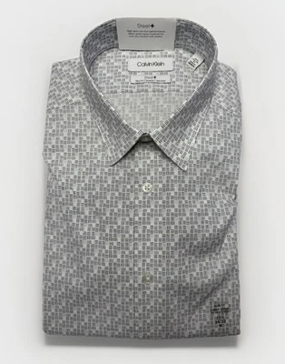 Nueva Camisa de Vestir Calvin Klein Acero Calce Ajustado Elastizada Sin Hierro Azul 35 1/2 34-35 Foto 1 de 4