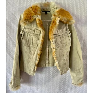 Sheri Bodell Rabbit Fur Trimmed Designer Denim Jean Jacket Size Small - Picture 1 of 4
