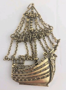 J.jay 1960’s-70’s Gold Tone Sailing Ship Necklace 3.5" Pendant Nautical - Picture 1 of 5