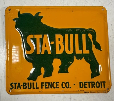 VTG ORIGINAL STA-BULL FENCE CO. DETROIT ADVERTISING GAS OIL SIGN FARM TRACTOR - Image 1 of 4