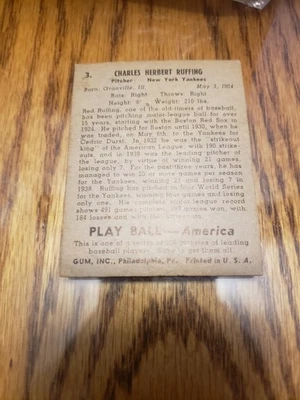 1939 play ball red ruffing.  excellent condition.  original. raw. - Image 1 of 4