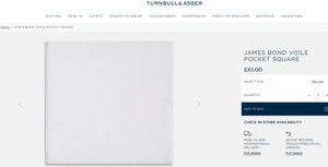 Turnbull & Asser Men's Cotton Pocket Square £85 2025 UK James Bond 007 Voile - Picture 1 of 12