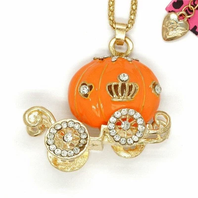 Betsey Johnson золото оранжевый эмаль и кристалл 3D тыквы карета подвеска ожерелье - Изображение 1 из 4