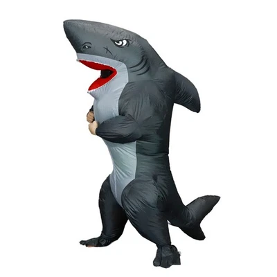 7 ft Inflatable Gray Shark Costume Mascot Full Body Halloween Cosplay Party Suit - Image 1 of 4